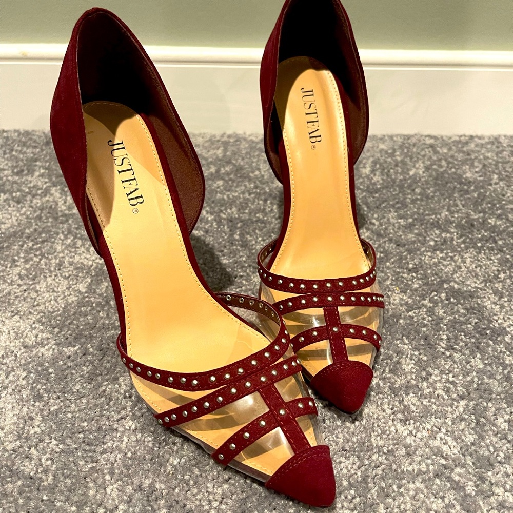 Burgundy Suede Pumps w/ gold studs